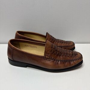 Florsheim Dress Shoes Brown Woven Leather Penny Loafers Slip On Mens Size 9 EEE